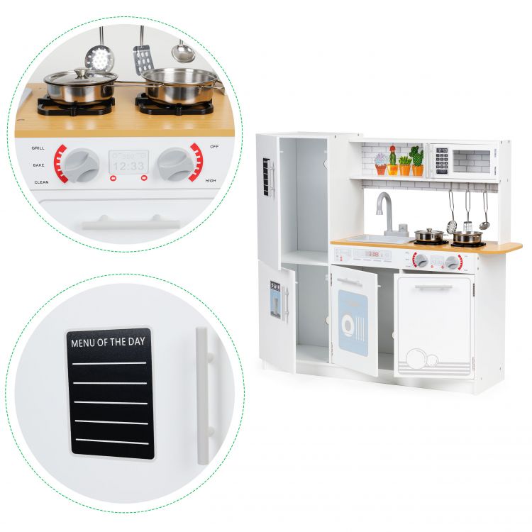 Fa Játékkonyha Gyerekeknek LED Lámpával + Edényekkel ECOTOYS