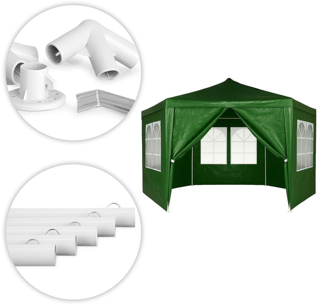 Kerti pavilon sátor 2×2×2 m, 6 oldalfal ablakokkal, zöld
