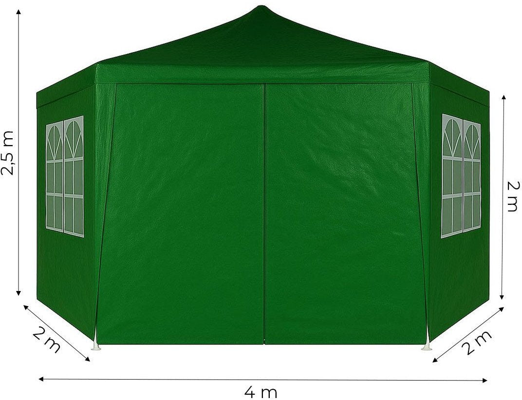 Kerti pavilon sátor 2×2×2 m, 6 oldalfal ablakokkal, zöld