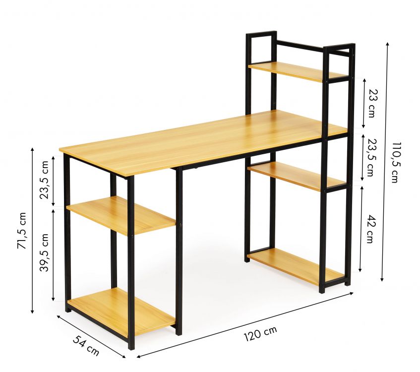 Számítógépasztal, loft asztal, polcok, világos tölgyfa