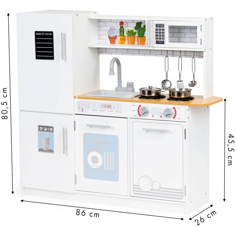 Fa Játékkonyha Gyerekeknek LED Lámpával + Edényekkel ECOTOYS